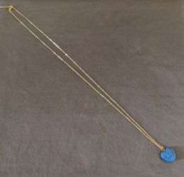 Blue heart lava stone necklace with gold chain