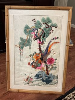 Vintage Asian Hand-Stitched Silk Embroidery Art – Birds & Peonies
