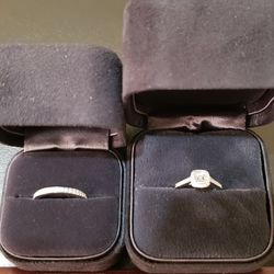 Tiffany & Co. Platinum Diamond Two Ring Set Cushion Cut .49 CT