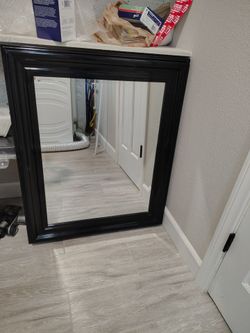 35" x 29" Black Wood Frame Mirror Scooped Tier
