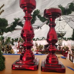 A Pair Of Red Mercury Glass LARGE Candle Holders 