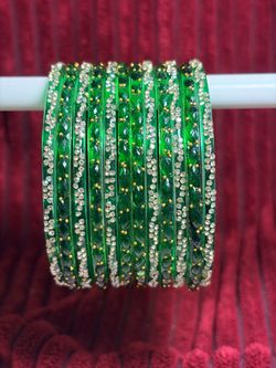 2.8 Green bangles with silver and gold accents #bangles #jewelry