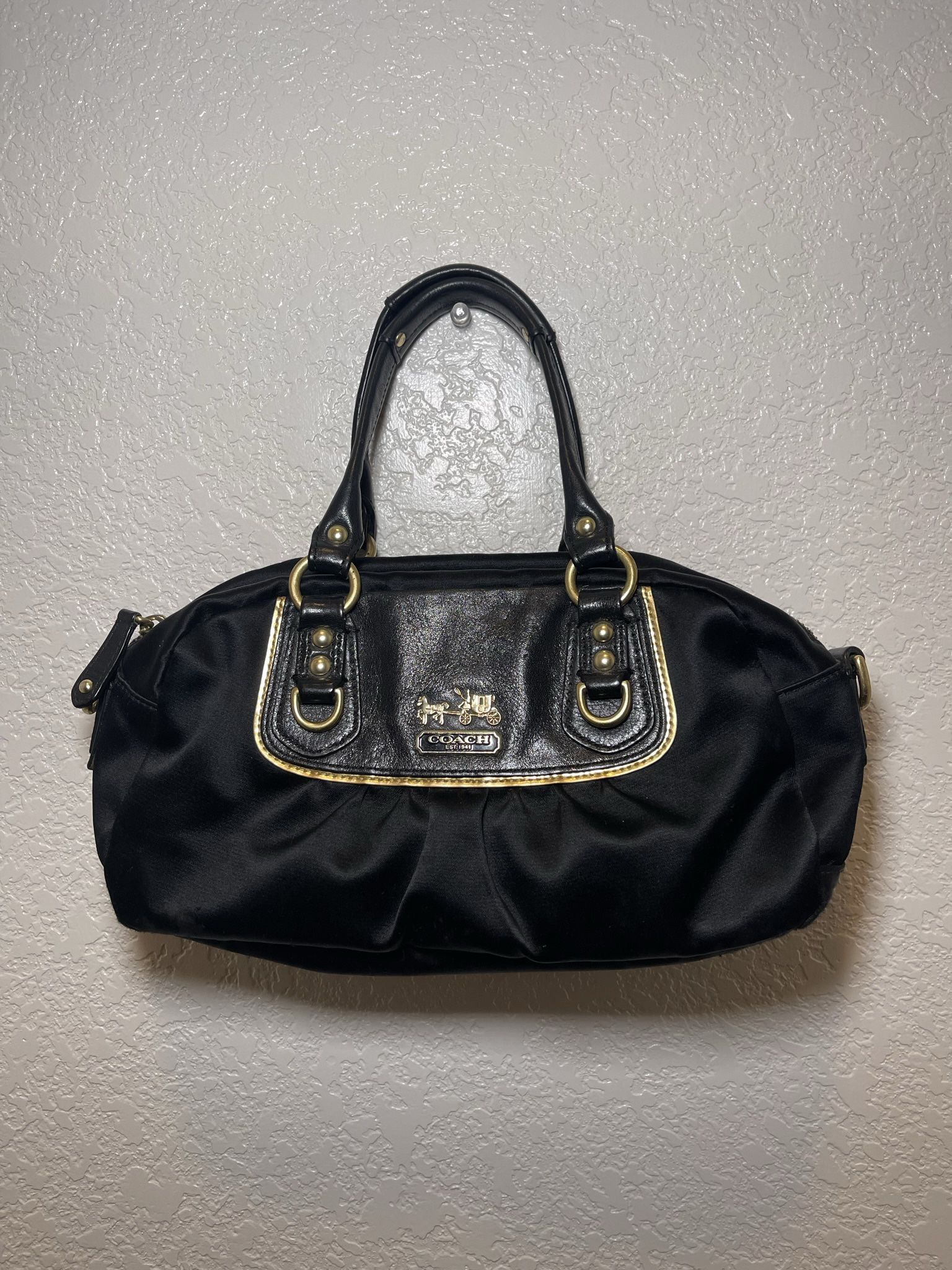 Coach Black Gold Bag Satin Mini Satchel Handbag Purple Lavender Interior