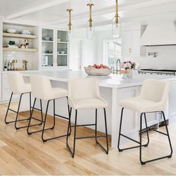 26 Inch Ivory Leather  Bar Stools Set of 3