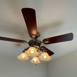 52" Harbor Breeze Bellhaven Ceiling fan 4 lights remote control 20" reversible blades cherry walnut mahogany