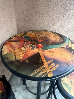 Antique table with two stools