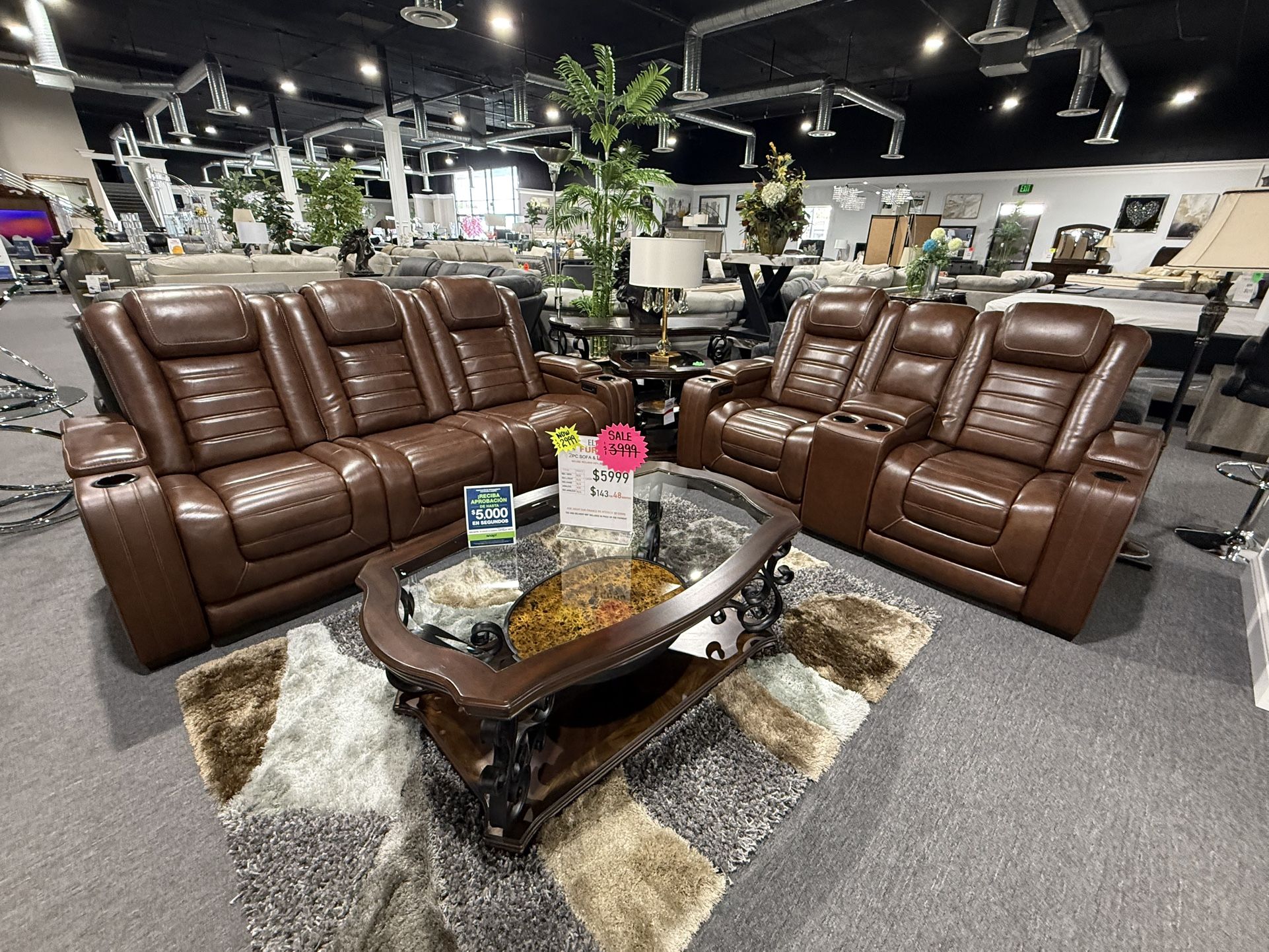 2 Pc Sofa And Loveseat With Massage Real Leather