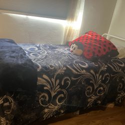 Twin size bed with frame, blanket, and ladybug pillow($75); Without blanket but everything else ($60) 
