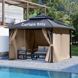 12x12 ft Outdoor Gazebo Curtains, 4 Panels Waterproof Privacy Sidewall Replacement with Zipper for Patio Pergola and Canopy, Sand Yellow