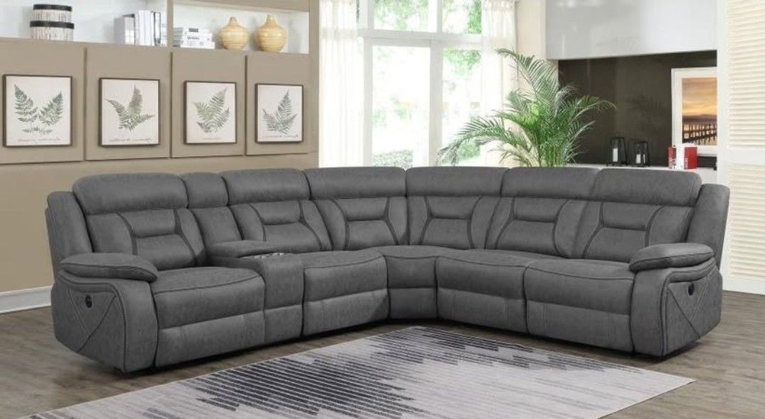 🩶 New Upholstered Grey Faux Suede Power Reclining Sectional $10 DOWN