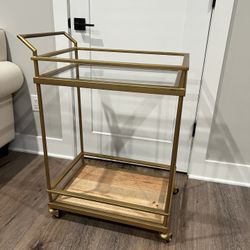 Gold Bar Cart with Glass Shelves – Rolling