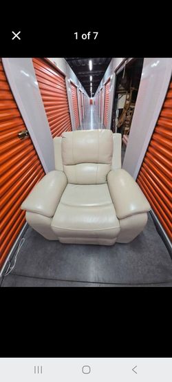 Cream Leather Electric Recliner Chair
