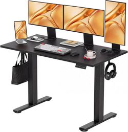 Electric Height Adjustable Standing Desk, 55x24 Inch, Black Smooth Height Adjustment, 3 Memory Presets, Cable Management Hub&Hook