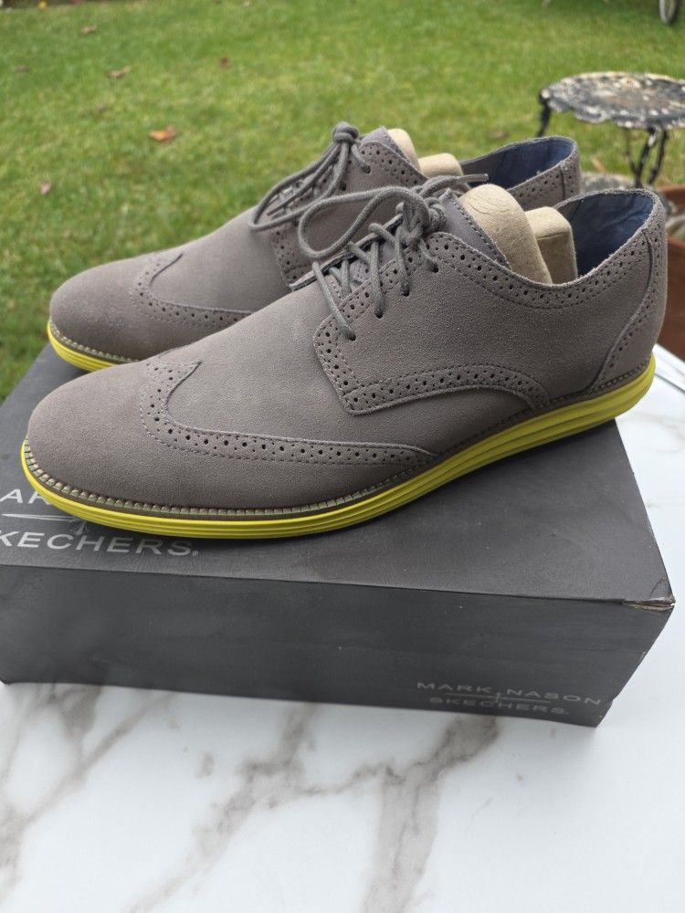 Men's Shoes Size 13 Mark Nason Lunargrand Wingtip shoes charcoal grey suede yellow