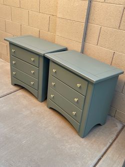 Pair of Sage Green 3-Drawer Nightstands