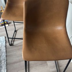 Modern PU Leather Stools with Footrest, Set of 2