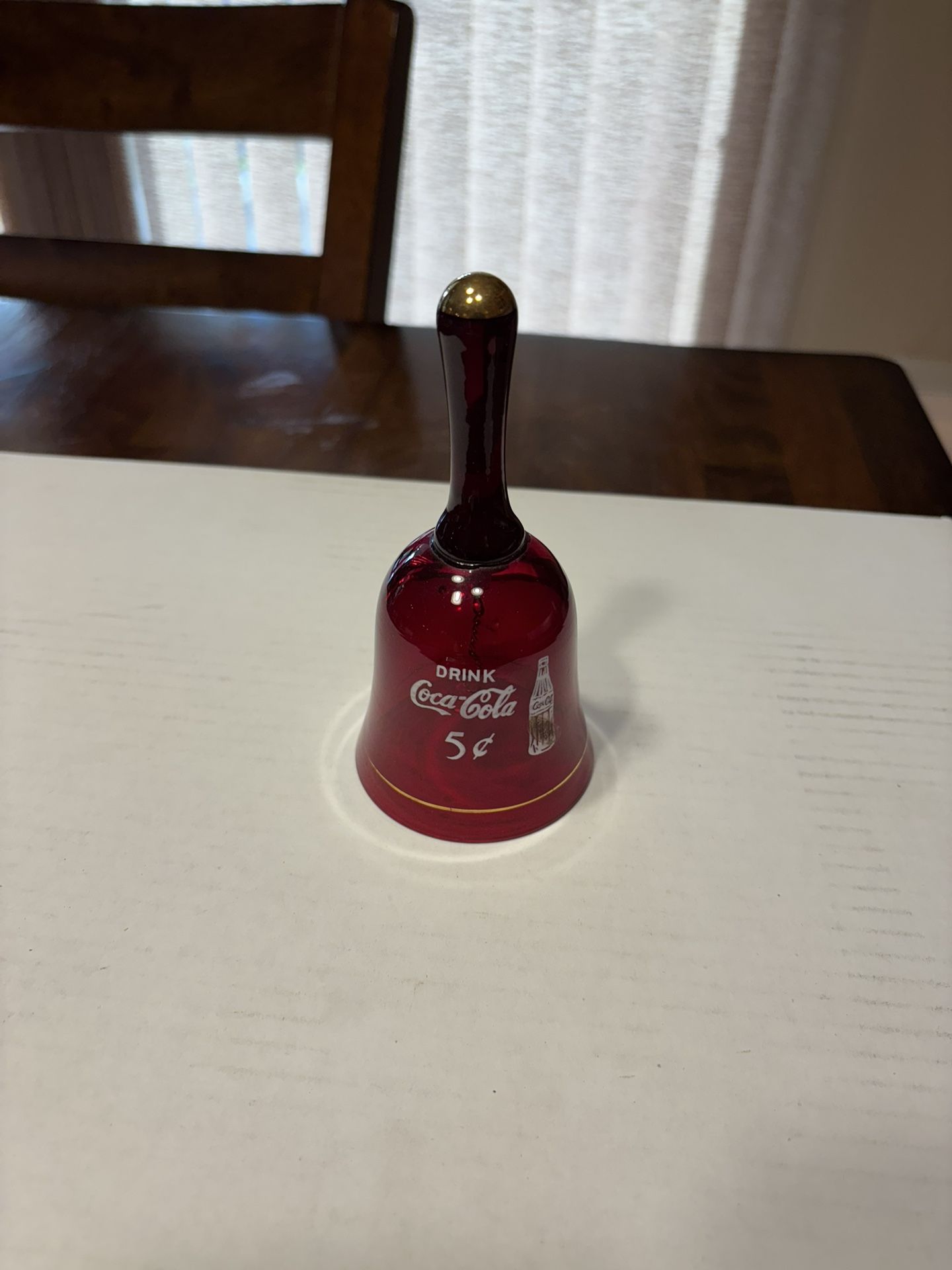 Vintage Coca-Cola Red/Gold Glass Bell. Drink Coke 5 Cent