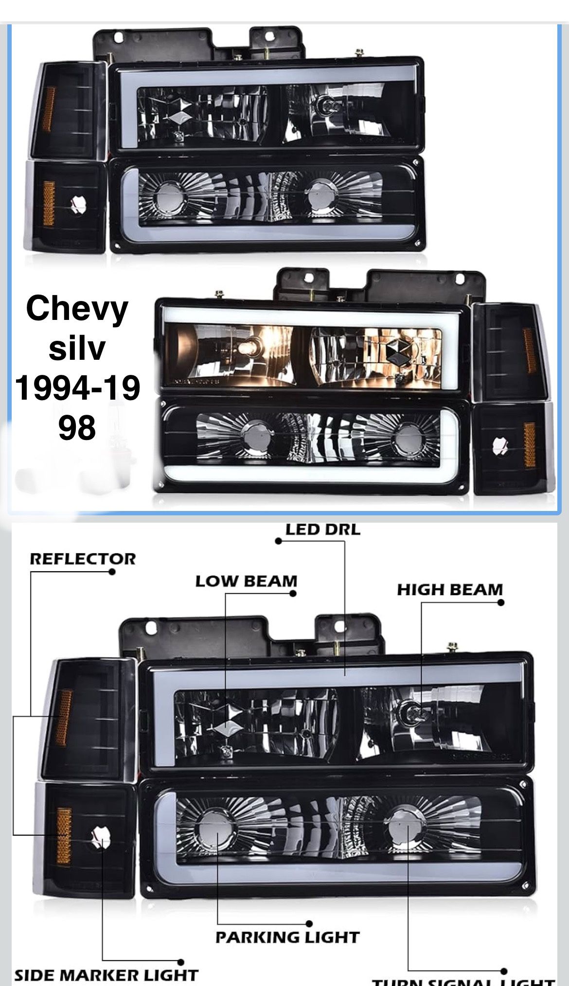 Black Housing Headlights Parking Lights With Drl Lights And Corner Lamps Set