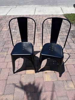 Matte Black Metal Tolix-Style Dining Chairs (Pair)