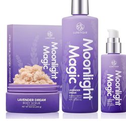 Spa Luxetique 3 Pcs Bath and Body Gift Set for Women - Bubble Bath, Body Scrub, Oil - Travel Home Spa Kit - Birthday Gifts (Lavender)