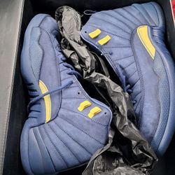 Air Jordan 12 Retro Michigan Wolverine Blue Yellow Gold French UNC Flu- Sjze 11