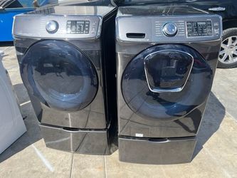 Samsung Steam Black Stainless Steel Washer And Dryer With Pedestal 