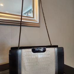 Calvin Klein “Lola” Croc Embossed Leather Clutch Handbag Purse Smoke