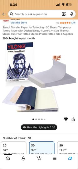 YILONG Tattoo Thermal Transfer Paper 30 Sheets