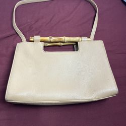 Vintage Talbots Tan Bamboo 100% Leather Shoulder Bag 