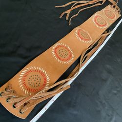 Vtg 1969 Leather Hippie Belt — Hand Stamped / Painted By Vera — Very Rare