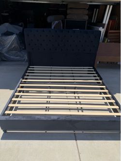 King Size Bed Frame with 53" Tall Headboard, Velvet Upholstered Platform Sleign Bed with Button Tufted, Solid Wood Legs, No Box Spring Needed