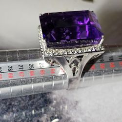 HUGE! 62. 87 CT  Purple Amythest , White Sapphire Real 925 Sterling Silver Ring Size 10