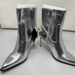 FOREVER 21 Metallic Silver Pointed Toe Stiletto Heel Ankle Boot Sz 8 NWT