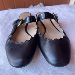 Chloé Lauren Flat Scalloped Mary Jane Mules in Black Size 37.5  