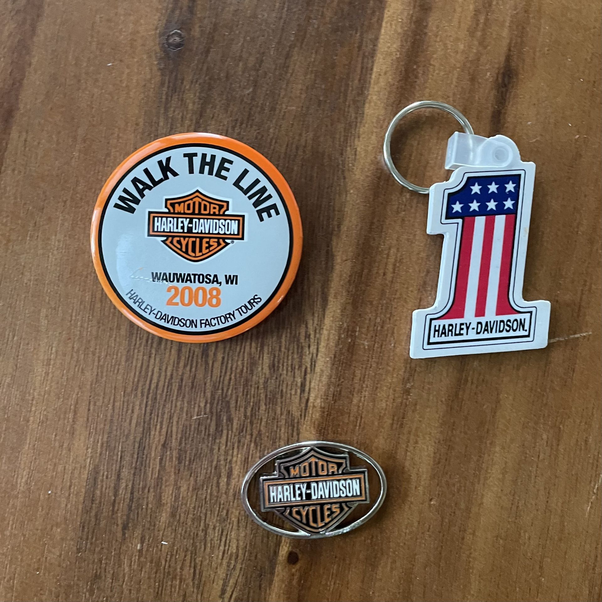 A Harley Davidson Key Ring/Keychain - Rubber, A Pin Back Harley Button, AND Necklace/Choker Charm