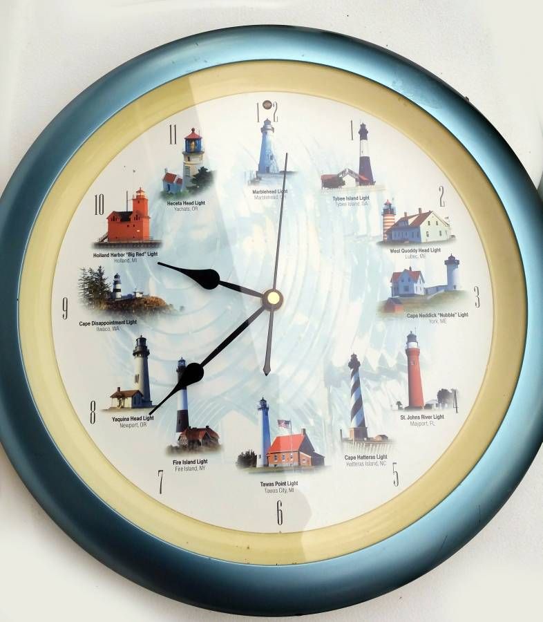 Lighthouse Sound Wall Clock, Chimes Each Hour, Nautical