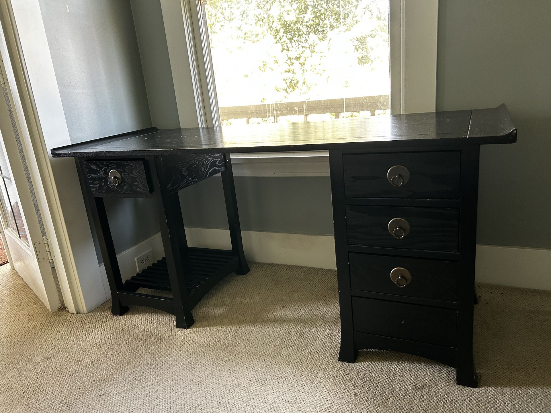 Black Distressed 5 Drawer Desk