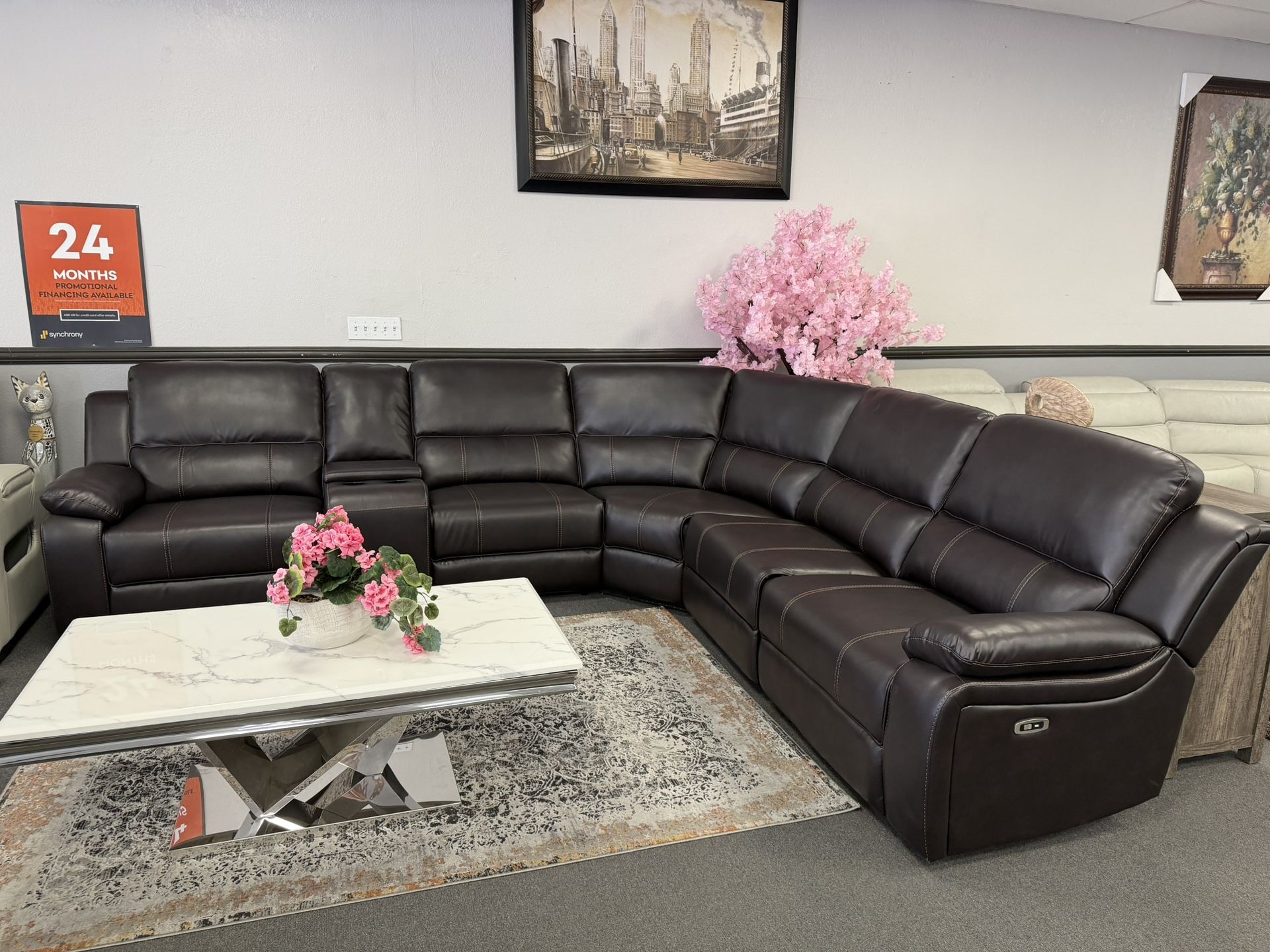 Dark Brown Sofa Sectional 3x Power Recliners