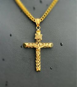 Jewelry 10k Solid Yellow Gold Cross Jesus Religious Cross Pendant charm