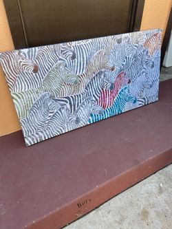 Large Colorful Zebra On Canvas Art