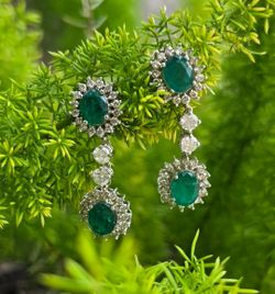 14K Gold 2.71 Ctw Diamond 6 Ctw Emerald Earrings (Retails for $8000) (Jewelry Box Included)