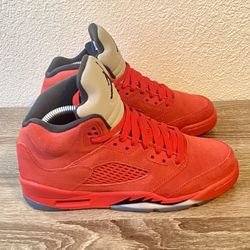 Jordan 5 red cheap suede for sale