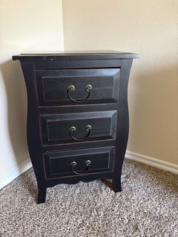 Black 3-Drawer Nightstand with Metal Handles