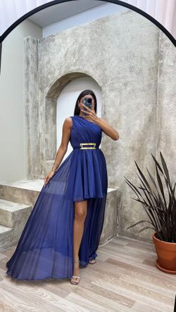Explosion Blue One-Shoulder High-Low Chiffon Maxi Dress