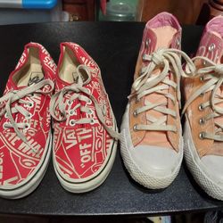 Pink Converse Shoes Size 5  $10.00  and  Red and White Vans, Size 6,  $10.00 