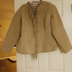 Tan Frilled Leather Jacket