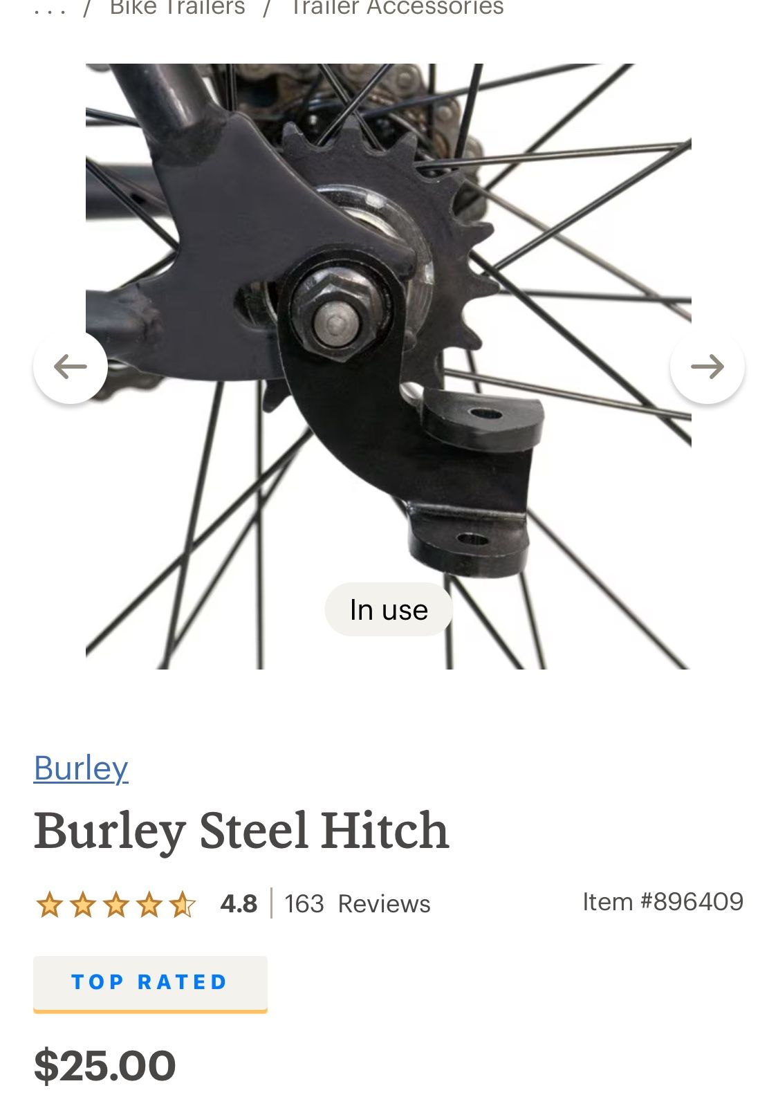 BURLEY STEEL BIKE HITCH FOR TANDEM BIKED