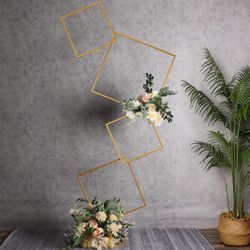 YALLOVE 6.25Ft Wedding Square Backdrop Stand, Detachable 4 Tier Gold Metal Flower Square Frame for Photo Booth Background, Aisle Decor, Table Centerpi