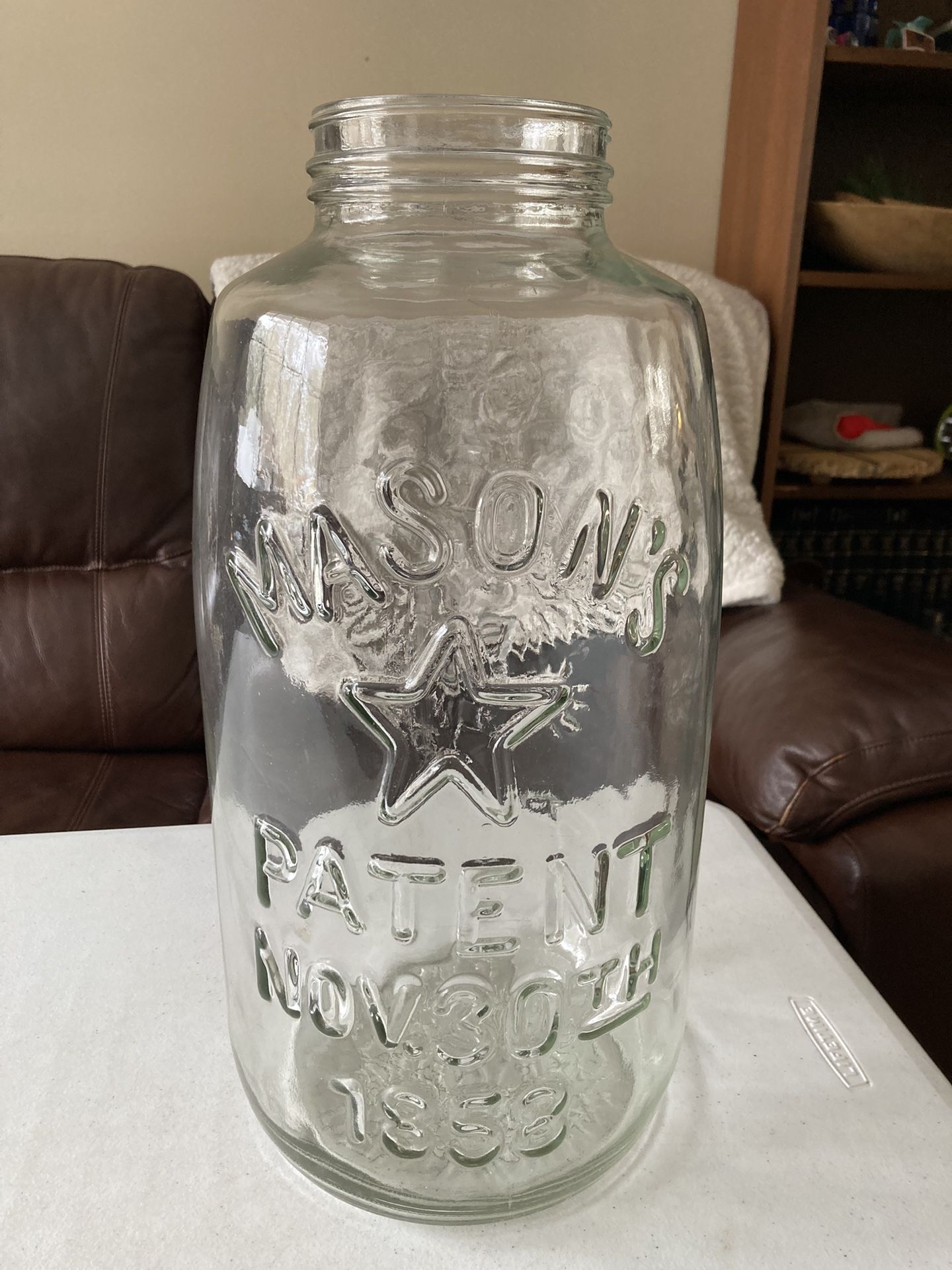 Vintage Huge Mason 1858 Eagle Star 5 Gallon Glass Jar