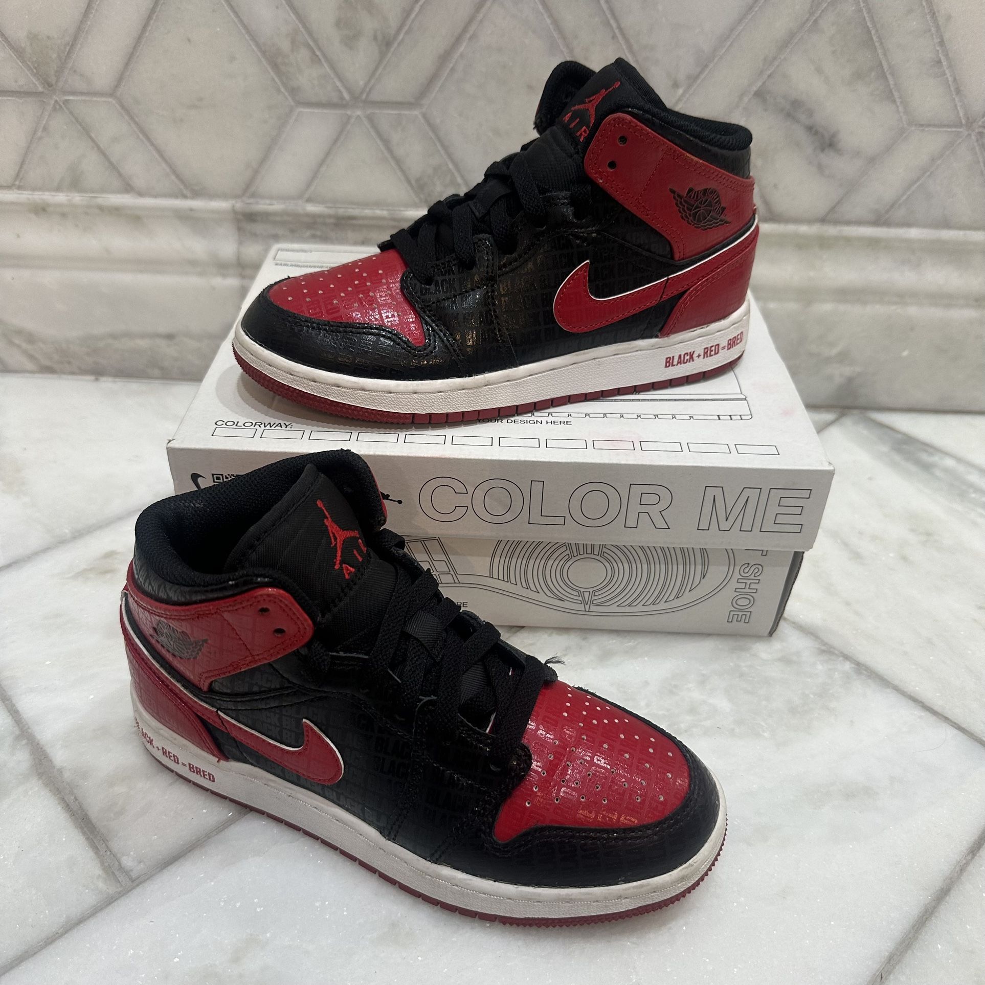Size 4 Youth Nike Air Jordan 1 Mid GS 'Black+Red=Bred'